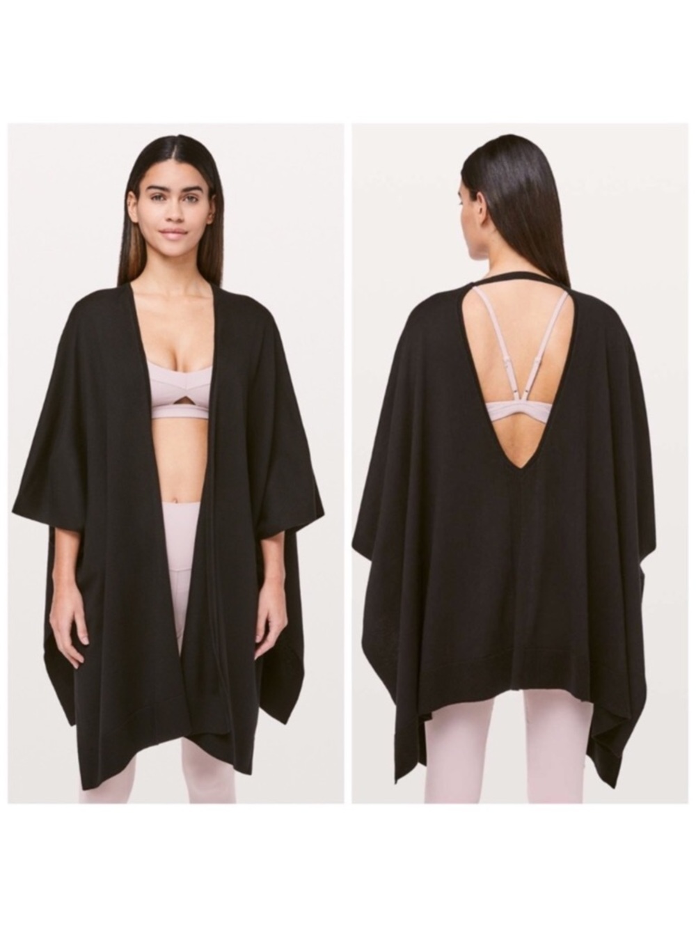 Lululemon Free To Coast Wrap Open Back Black V-Neck Draped Poncho Cardigan